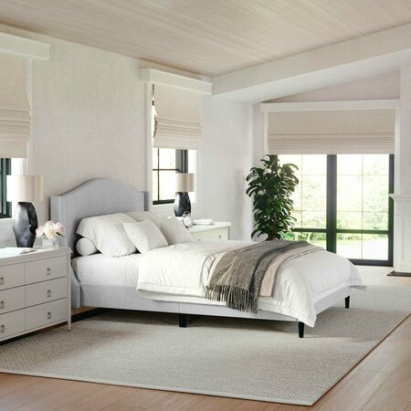 MARTHA STEWART Amelia Full Upholstered Platform Bed w/Curved Headboard and Cushioned Siderails, Wood Slat, Gray TW-3WDB02B-F-GY-MS